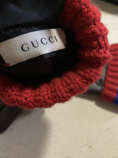Neu mit Etikett: 1280 $ Gucci Damen-Handschuhe aus weichem Leder/Kaschmir DK Braun Größe L Italien