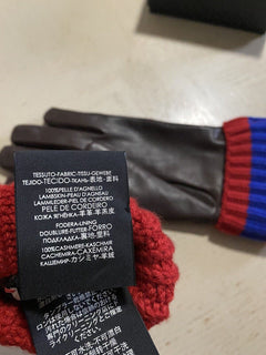 Neu mit Etikett: 1280 $ Gucci Damen-Handschuhe aus weichem Leder/Kaschmir DK Braun Größe L Italien