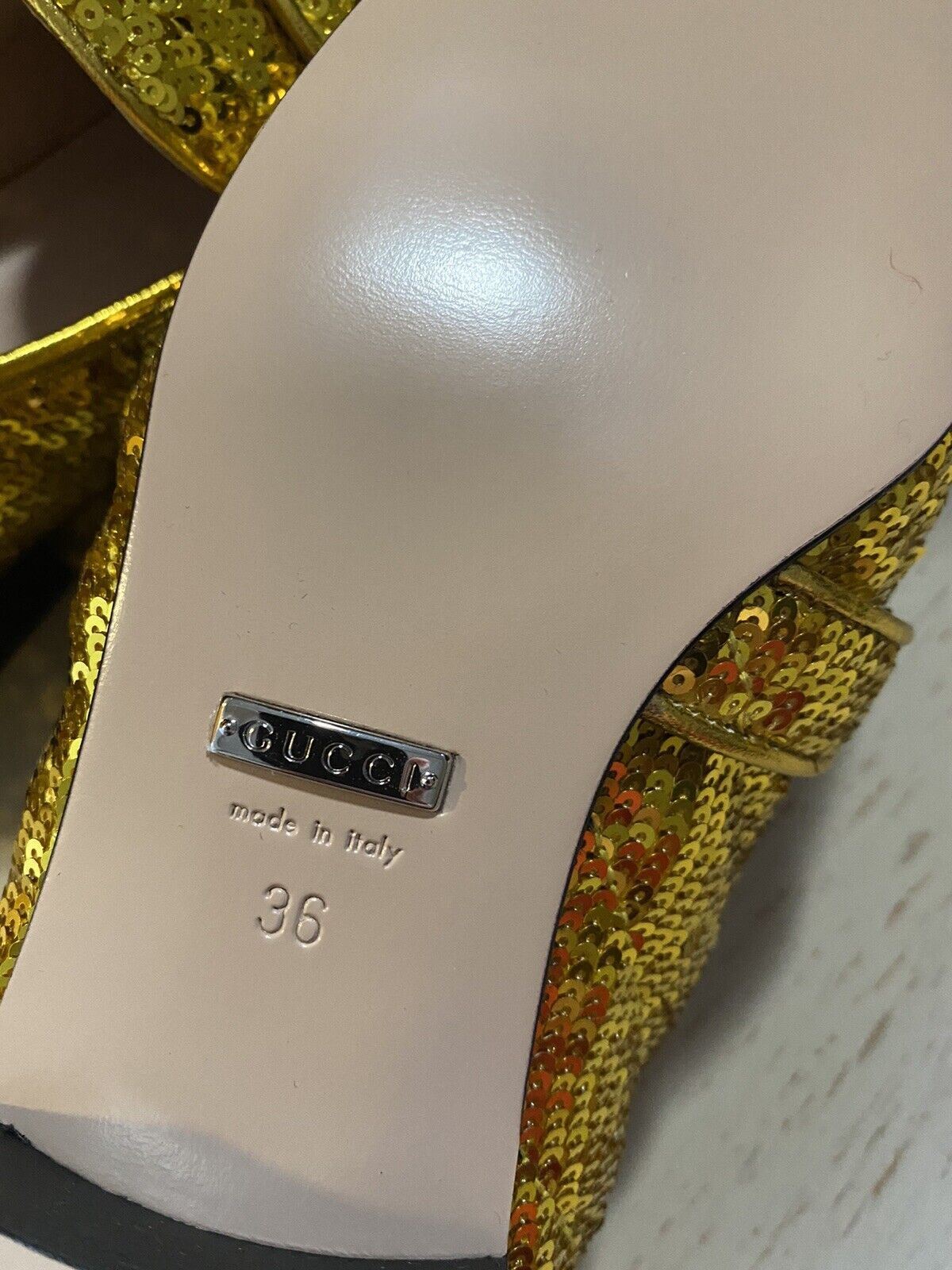 NIB $1750 Женские лоферы Gucci с логотипом GG, золотистый 6 США/36 ЕС 646557