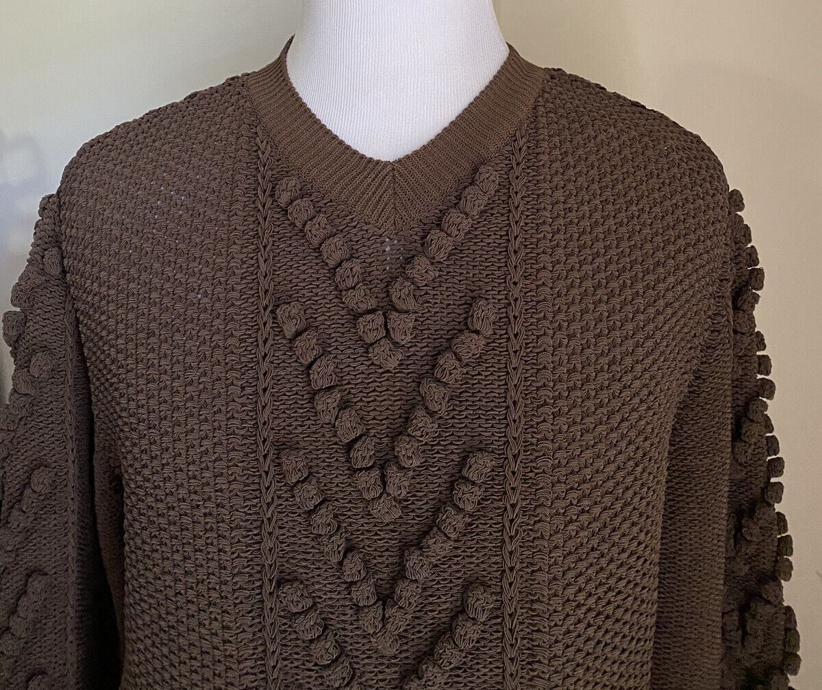 СЗТ 5300 долларов США Bottega Veneta Мужской свитер аранского цвета с V-образным вырезом цвета черного дерева, размер S