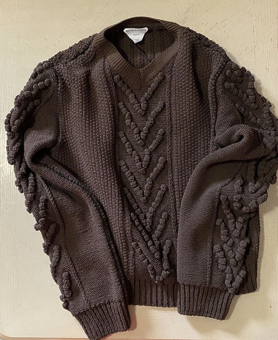 СЗТ 5300 долларов США Bottega Veneta Мужской свитер аранского цвета с V-образным вырезом цвета черного дерева, размер S