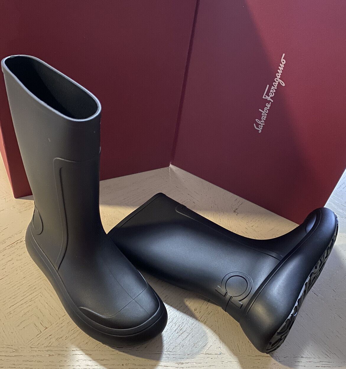 New $630 Salvatore Ferragamo Men RainBoot Shoes Black 7 US/40 Eu Italy
