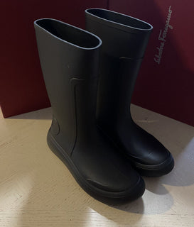 New $630 Salvatore Ferragamo Men RainBoot Shoes Black 7 US/40 Eu Italy