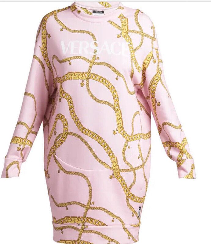 Neu $ 1050 VERSACE Damen-Kleid mit Kettendruck, Candygold, Größe 10 US/42, Italien