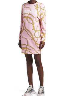 Neu $ 1050 VERSACE Damen-Kleid mit Kettendruck, Candygold, Größe 10 US/42, Italien