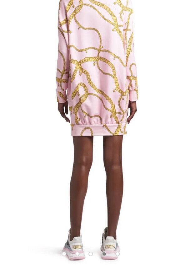 New $1050 VERSACE Womens Chain Print Dress  Candygold Size 10 US/42 Italy