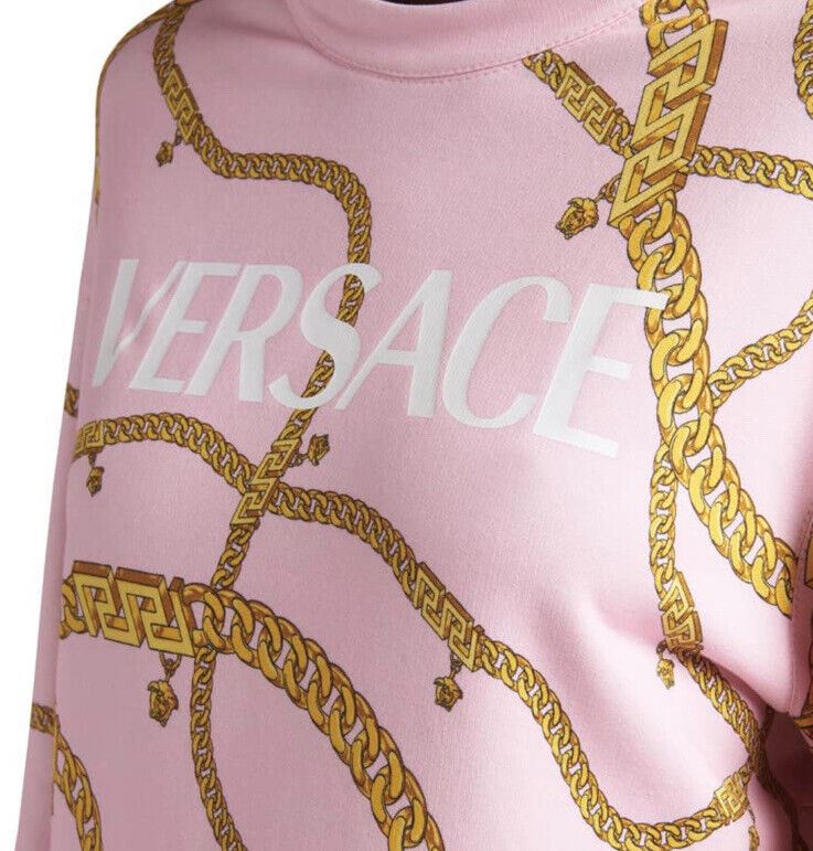New $1050 VERSACE Womens Chain Print Dress  Candygold Size 10 US/42 Italy