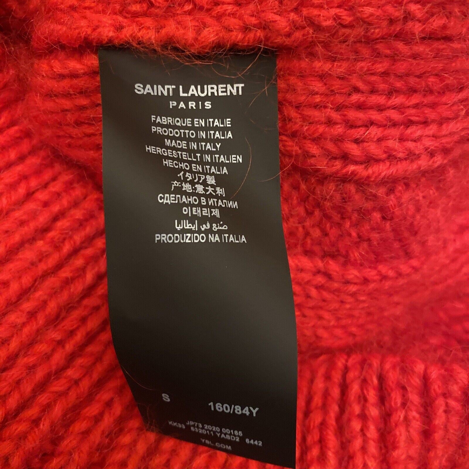 NWT $990 Saint Laurent Men Round Neck Sweater Pullover Red S Italy