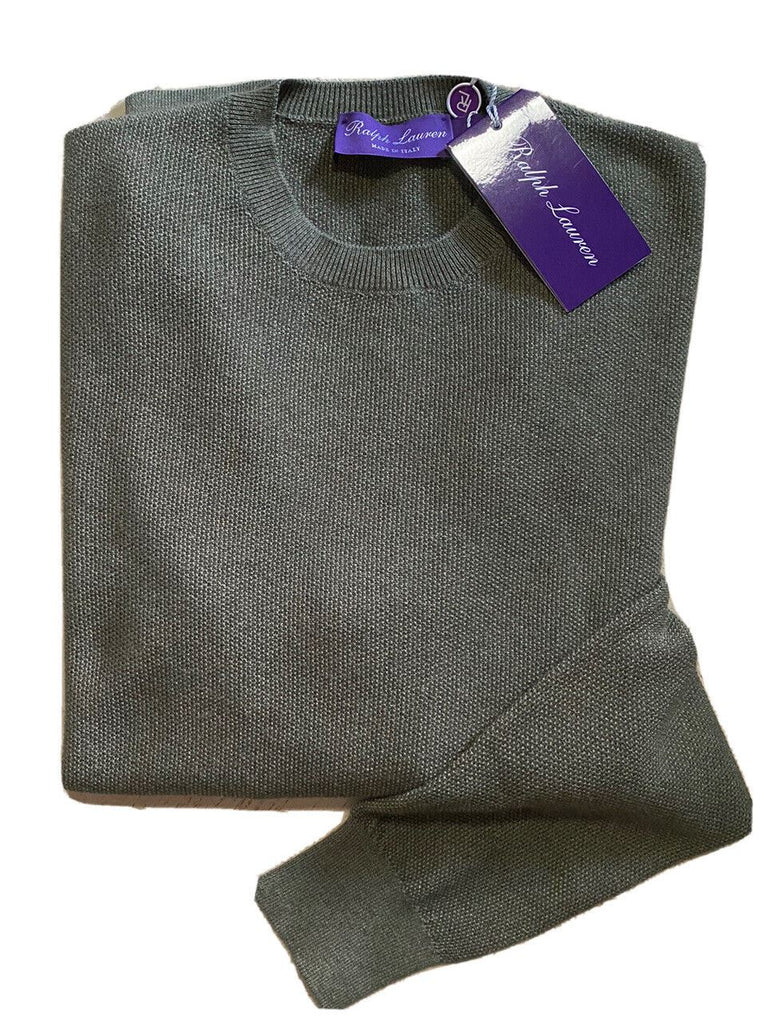 Neu mit Etikett: 795 $ Ralph Lauren Purple Label Herren-Seiden-/Kaschmir-Rundhalspullover DK Sage M
