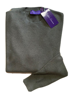 Neu mit Etikett: 795 $ Ralph Lauren Purple Label Herren-Seiden-/Kaschmir-Rundhalspullover DK Sage M