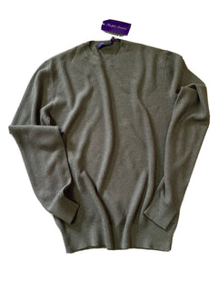 Neu mit Etikett: 795 $ Ralph Lauren Purple Label Herren-Seiden-/Kaschmir-Rundhalspullover DK Sage M