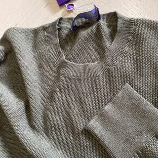 Neu mit Etikett: 795 $ Ralph Lauren Purple Label Herren-Seiden-/Kaschmir-Rundhalspullover DK Sage M
