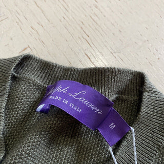 Neu mit Etikett: 795 $ Ralph Lauren Purple Label Herren-Seiden-/Kaschmir-Rundhalspullover DK Sage M