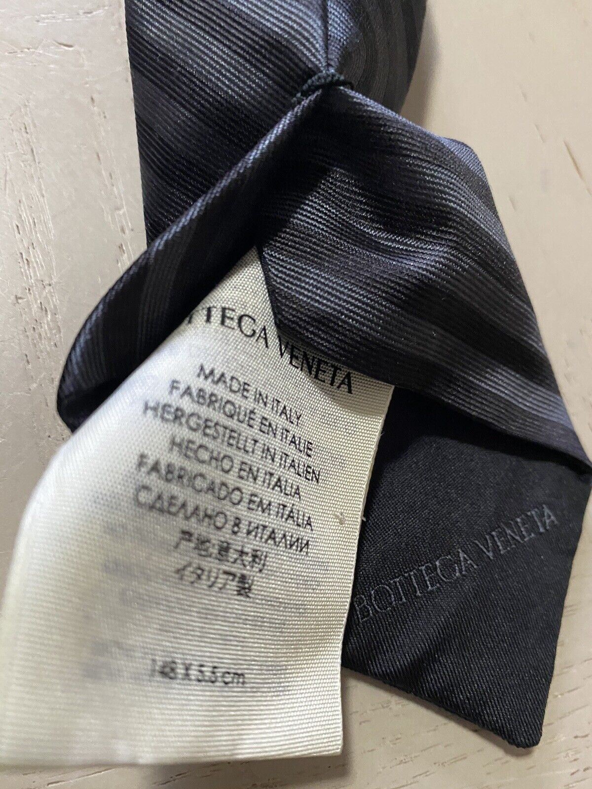 New Bottega Veneta Skinny Silk Neck Tie Petroleum Black-Anthracite made in Italy