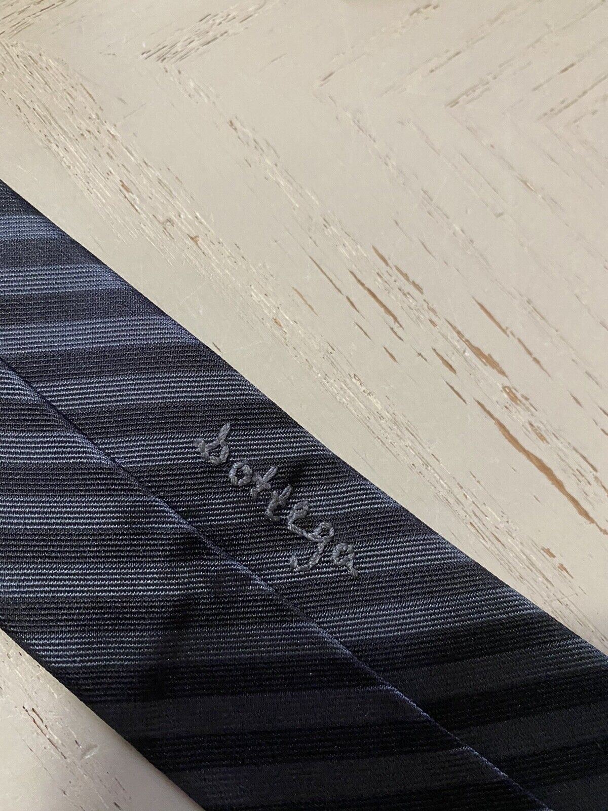 New Bottega Veneta Skinny Silk Neck Tie Petroleum Black-Anthracite made in Italy