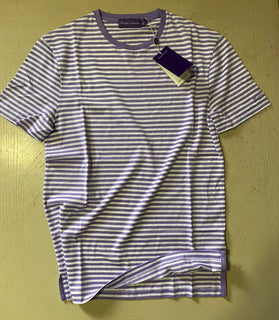Neu mit Etikett: Ralph Lauren Purple Label Herren-Baumwoll-T-Shirt, Lila/Weiß, S, Italien