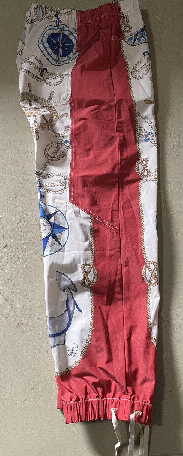 New $1300 Gucci Mens Track Pants While/Red/Multicolor Size 34 US Italy