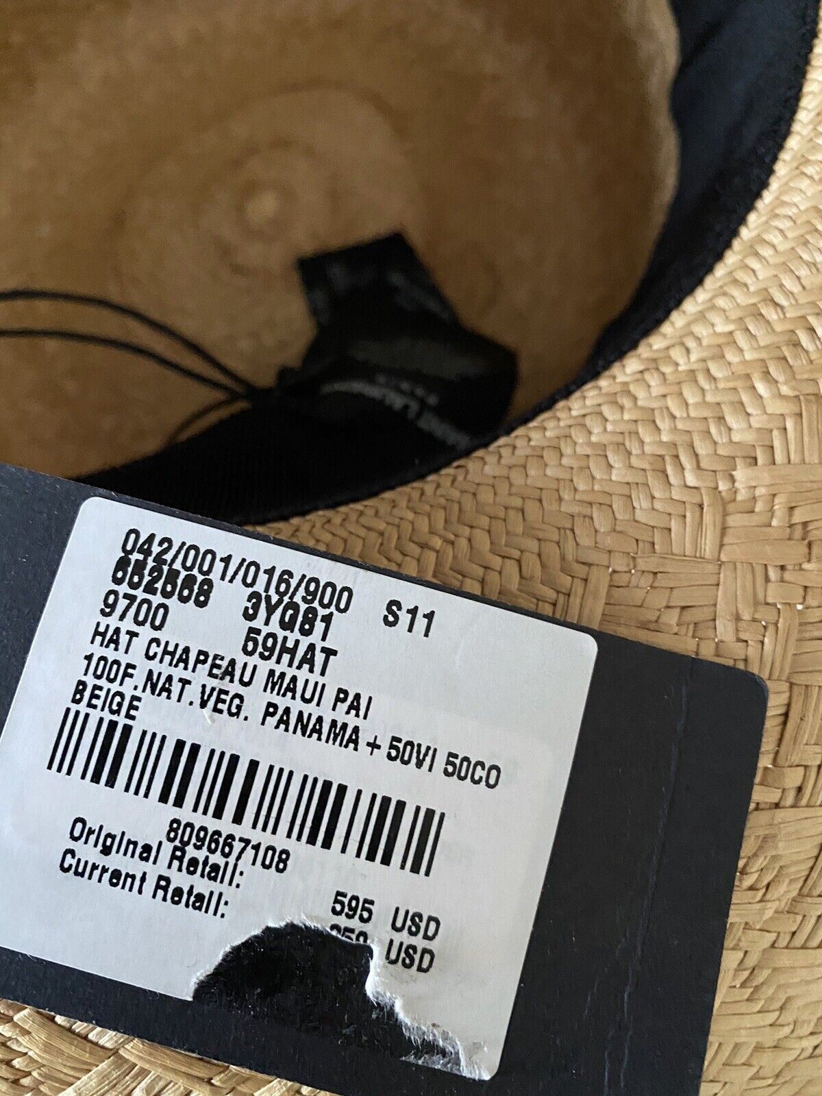 NWT $995 Saint Laurent Mens Straw Hat Beige L ( 59 ) Italy