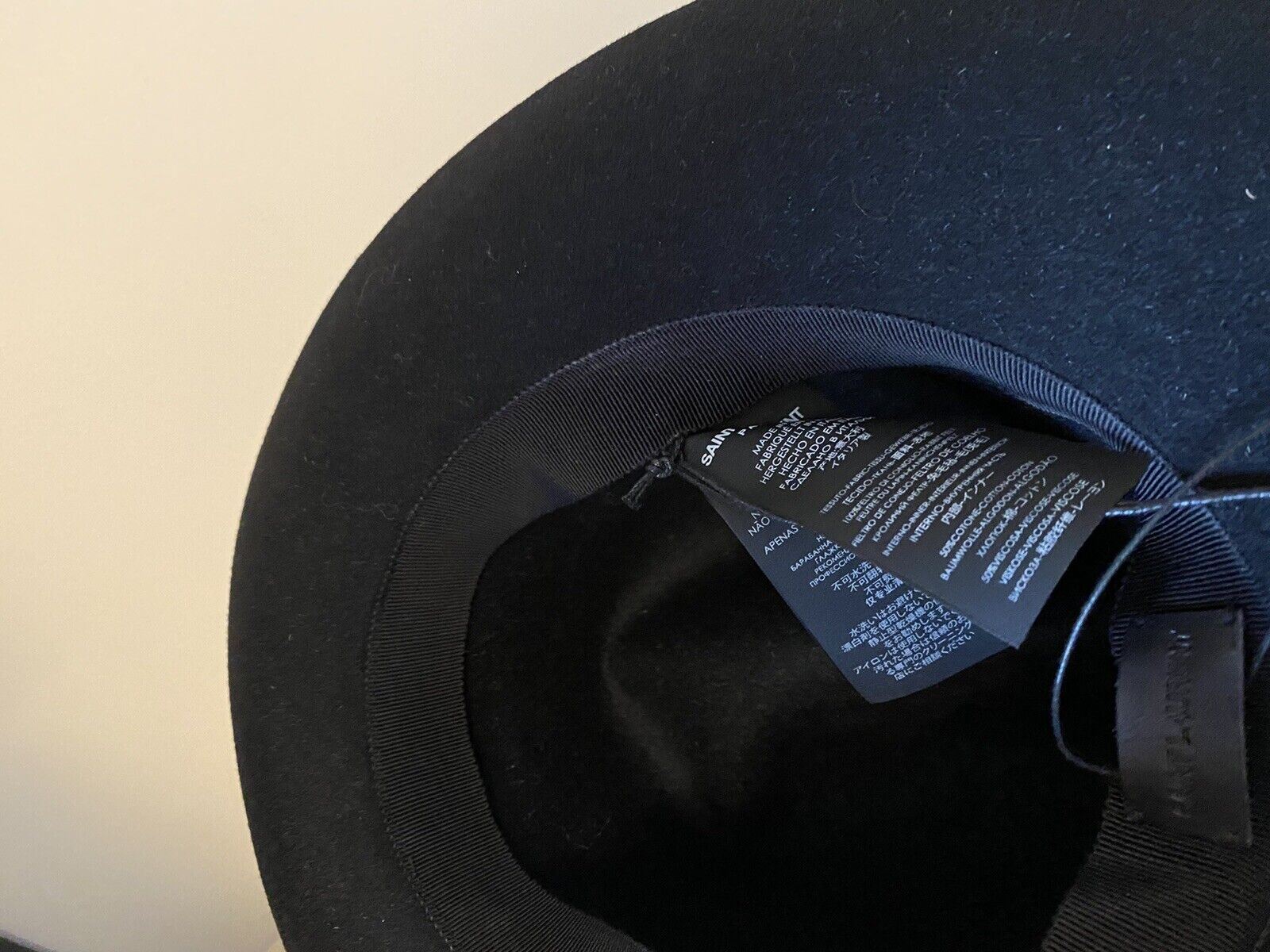 Neu mit Etikett: 995 $ Saint Laurent Herren-Fedora-Hut aus Kaninchenfilz, Schwarz, Größe S, Italien