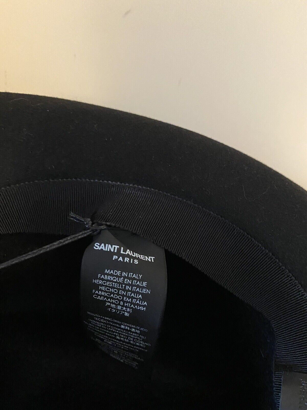 NWT $995 Saint Laurent Men Rabbit Felt Fedora Hat Black Size S Italy