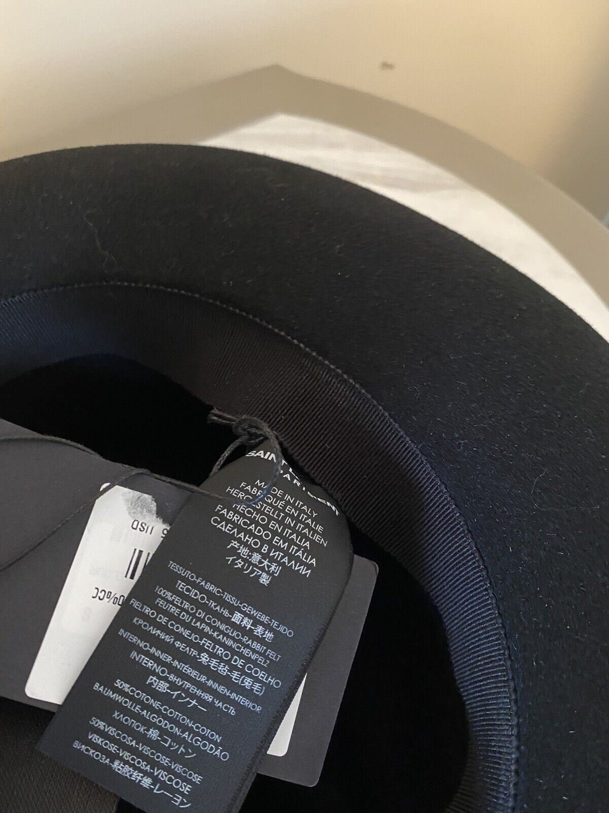 Neu mit Etikett: 995 $ Saint Laurent Herren-Fedora-Hut aus Kaninchenfilz, Schwarz, Größe S, Italien