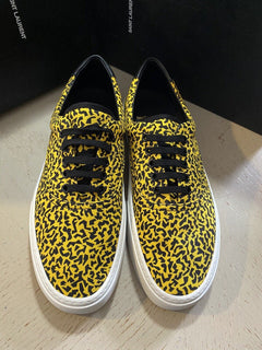 NIB Saint Laurent Herren Canvas/Leder Sneakers Schuhe Schwarz/Gelb 11 US/44 Eu
