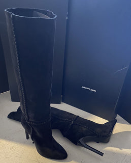 NIB $1695 Saint Laurent Damen Wildlederstiefel Schuhe Schwarz 552677 10,5 US/40,5 Eu