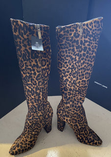 NIB $1995 Saint Laurent Damen Pony Spots Zip Stiefel Schuhe Braun 11,5 US/41,5 Eu