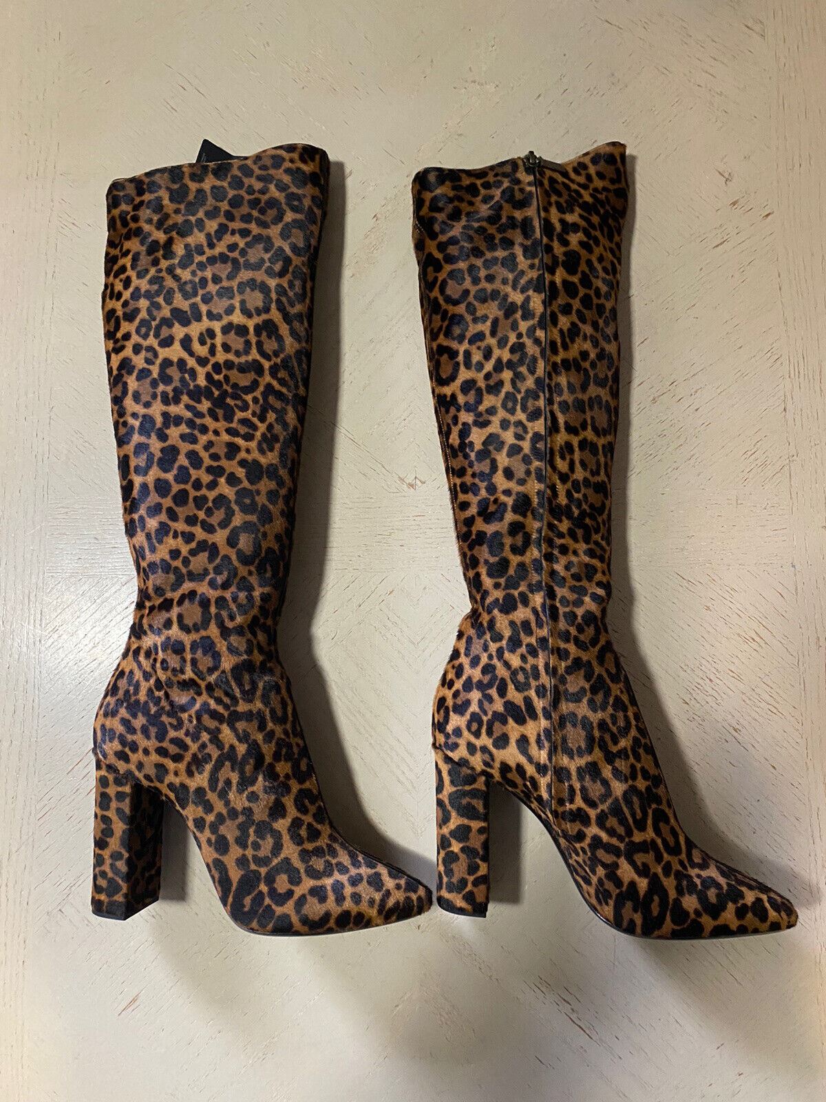 NIB $1995 Saint Laurent Women Pony Spots Zip Boots Shoes Brown 11.5 US/41.5 Eu
