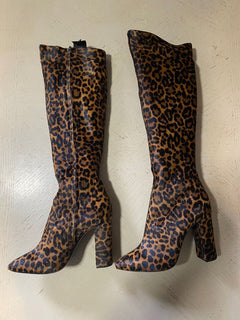 NIB $1995 Saint Laurent Damen Pony Spots Zip Stiefel Schuhe Braun 11,5 US/41,5 Eu