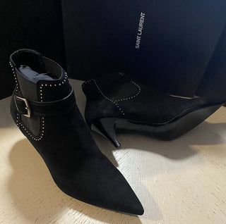 NIB $1595 Saint Laurent Damen Wildlederstiefel Schuhe Schwarz 567615 9,5 US/39,5 Eu