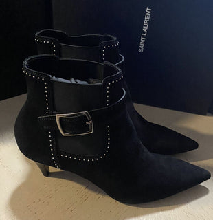NIB $1595 Saint Laurent Damen Wildlederstiefel Schuhe Schwarz 567615 9,5 US/39,5 Eu