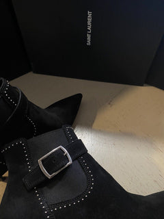 NIB $1595 Saint Laurent Damen Wildlederstiefel Schuhe Schwarz 567615 9,5 US/39,5 Eu