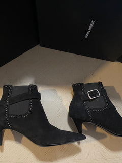NIB $1595 Saint Laurent Damen Wildlederstiefel Schuhe Schwarz 567615 9,5 US/39,5 Eu