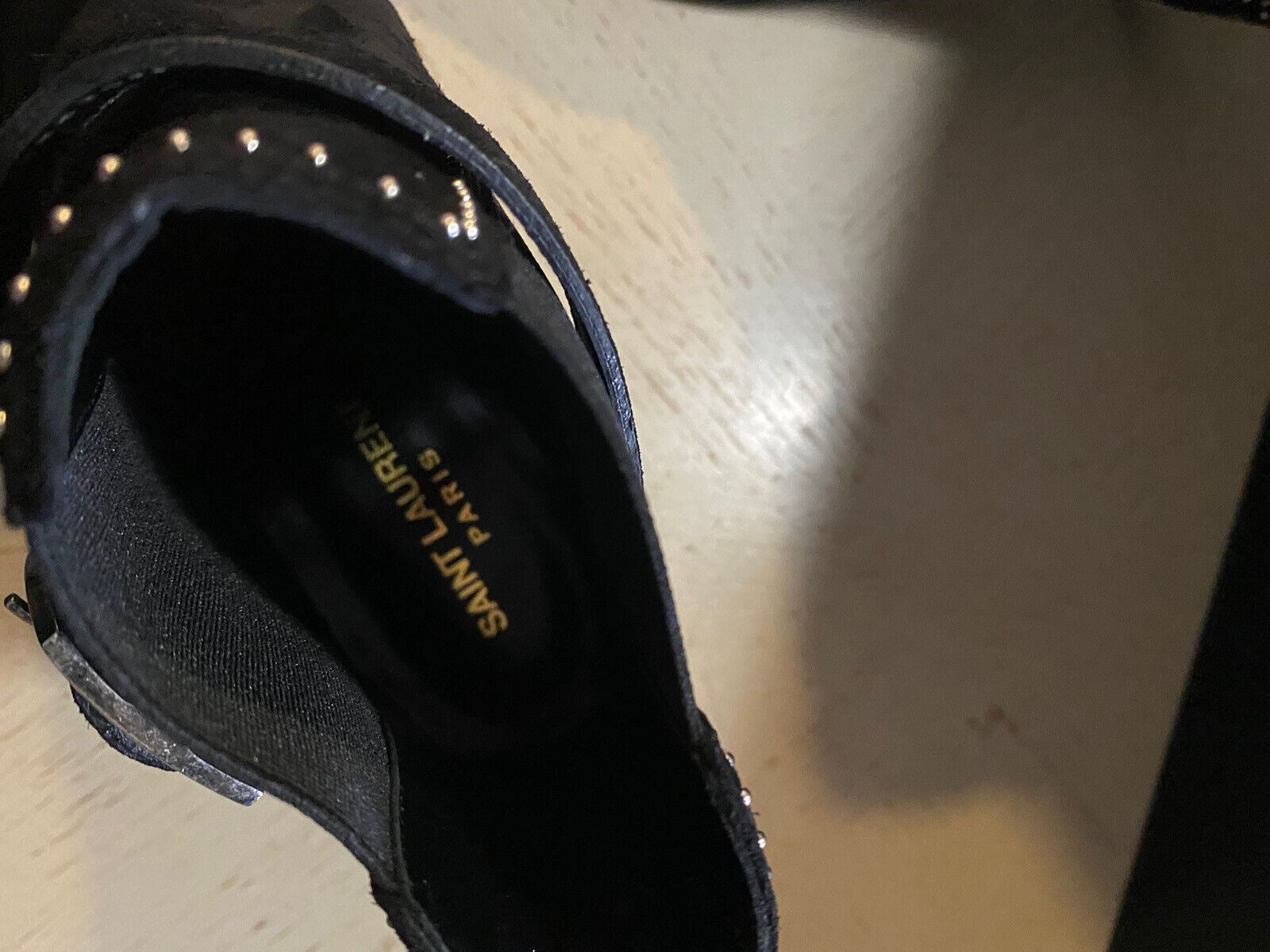 NIB $1595 Saint Laurent Women Suede Boots Shoes Black 567615  9.5 US/39.5 Eu