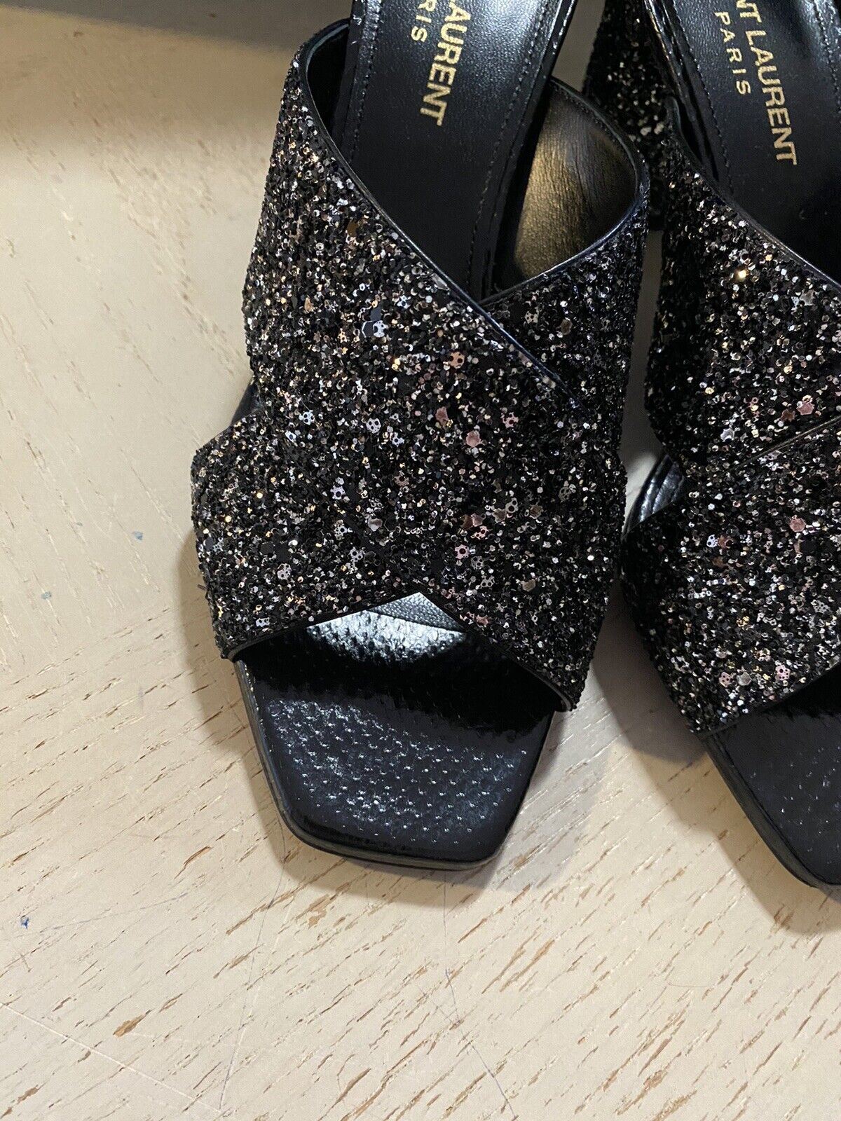 NIB $795 Saint Laurent Women Suede/Leather Sandal Shoes Black 7 US ( 37 Eu )