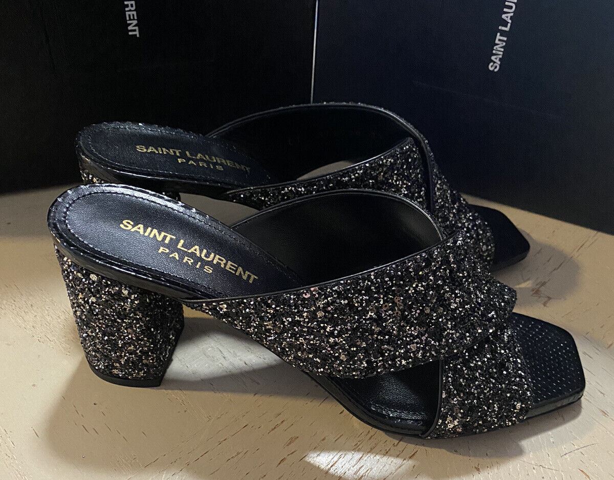 NIB $795 Saint Laurent Women Suede/Leather Sandal Shoes Black 7 US ( 37 Eu )