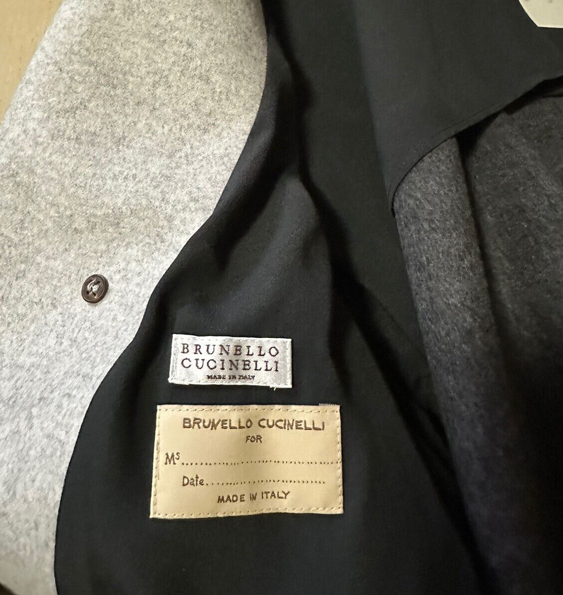 Neu $7495 Brunello Cucinelli wasserabweisender Mantel aus Wollmischung, Kieselgrau, 40/4
