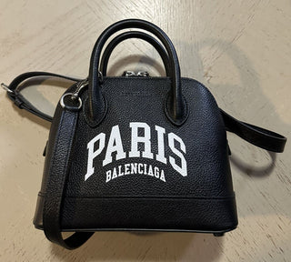 Neue BALENCIAGA XXS Paris Logo Leder-Top-Griff-Tasche Schwarz/Weiß Italien
