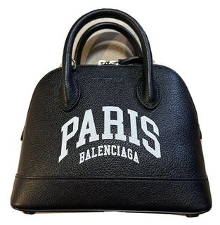 Neue BALENCIAGA XXS Paris Logo Leder-Top-Griff-Tasche Schwarz/Weiß Italien