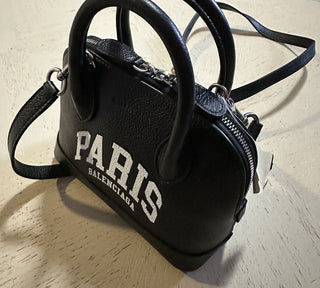 Neue BALENCIAGA XXS Paris Logo Leder-Top-Griff-Tasche Schwarz/Weiß Italien