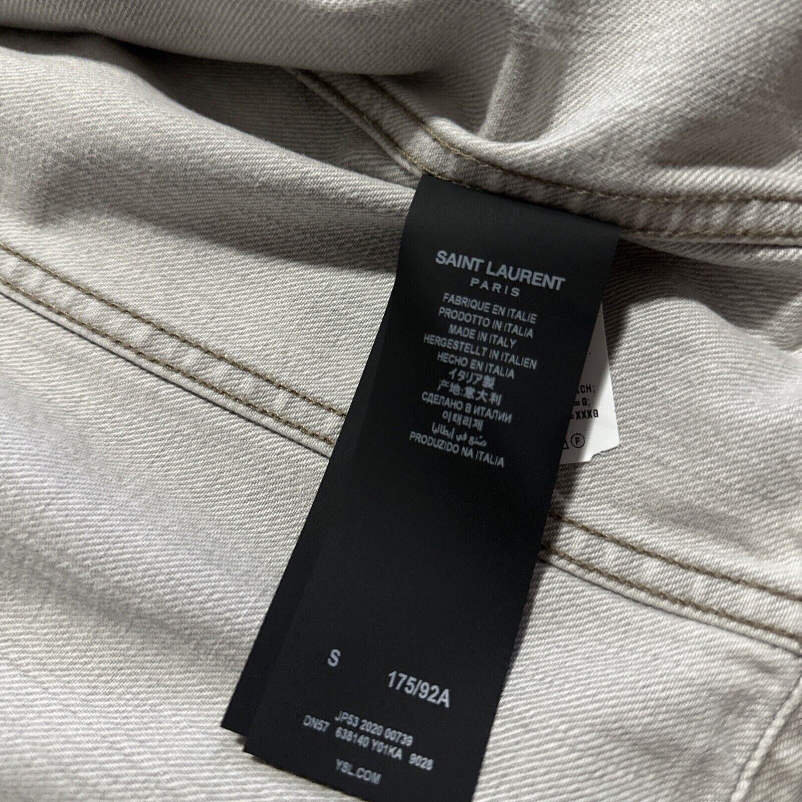 Neu 1290 $ Saint Laurent Taillierte Jeansjacke für Herren, Grau Super Bleach S