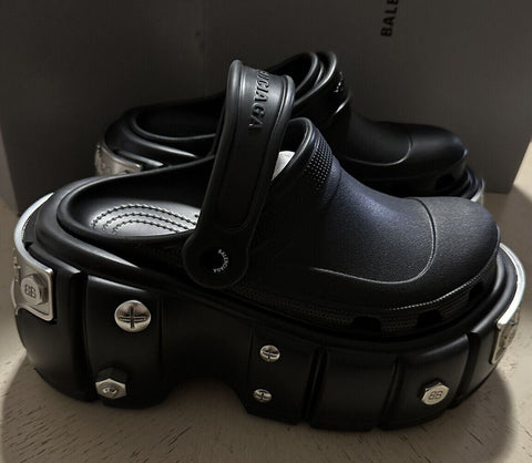 NIB 950 $ Balenciaga Damen Cagole Logo Screw Plateau Clogs Schwarz 9/39 Eu