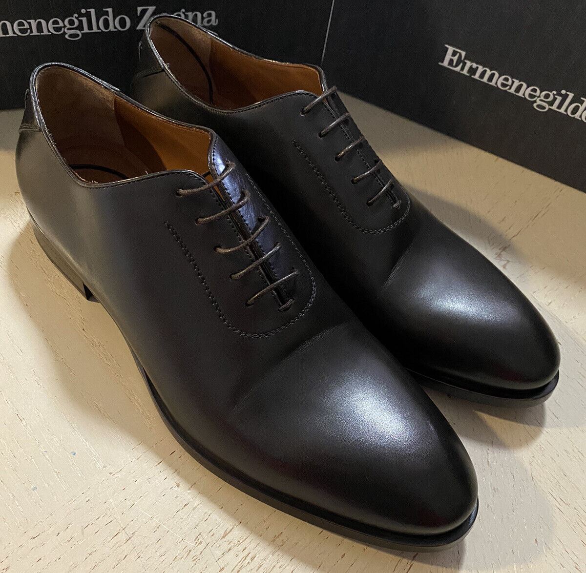 New $1250 Ermenegildo Zegna Couture Oxford Leather Shoes DK Brown 12 US Italy