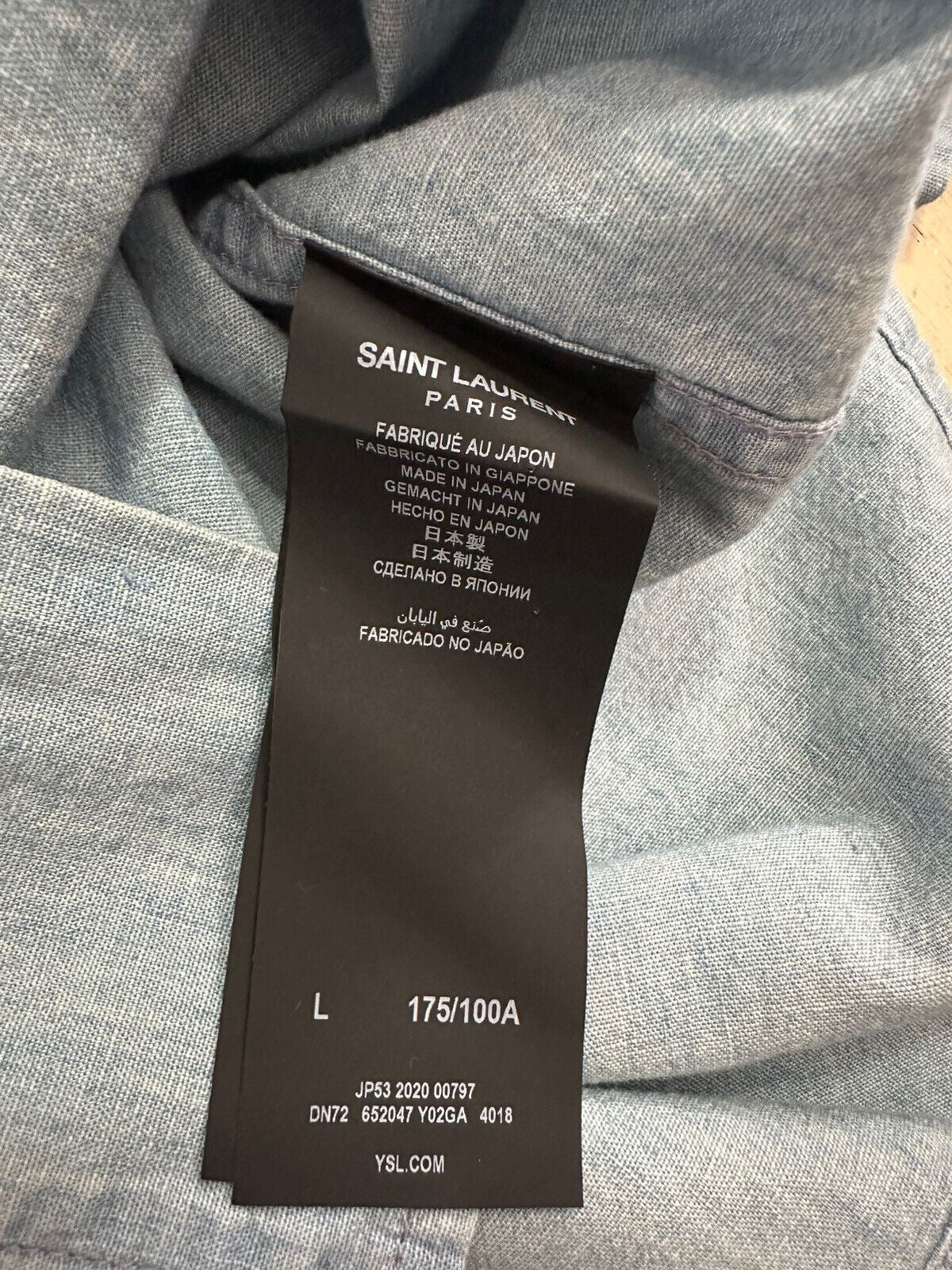 NWT $950 Saint Laurent Мужская джинсовая рубашка с коротким рукавом синяя, размер L