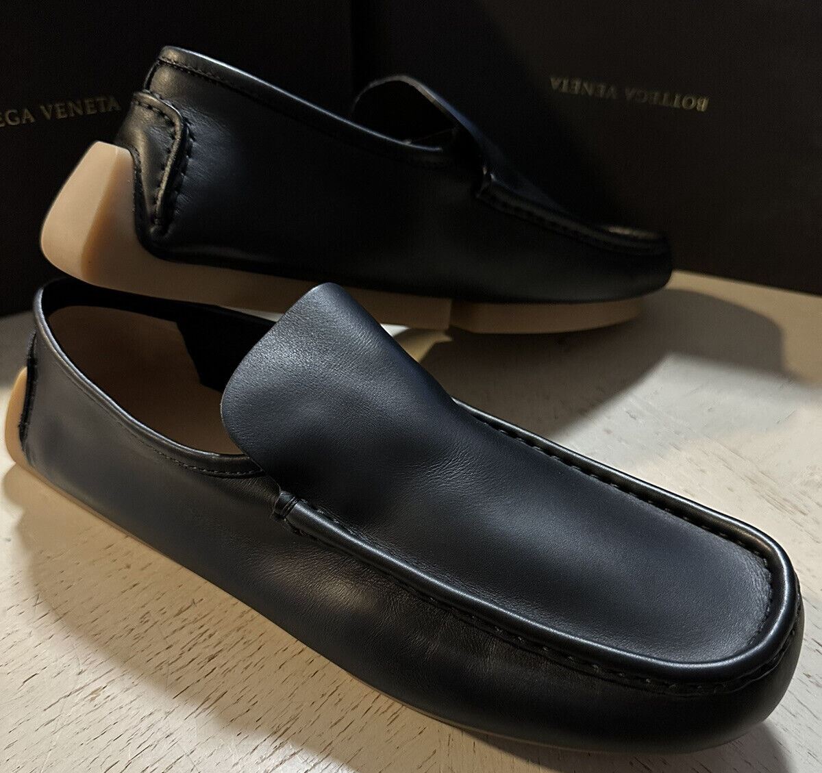 New $670 Bottega Venetta Men Leather Driver Loafers Shoes Black 10.5 US/43.5 Eu