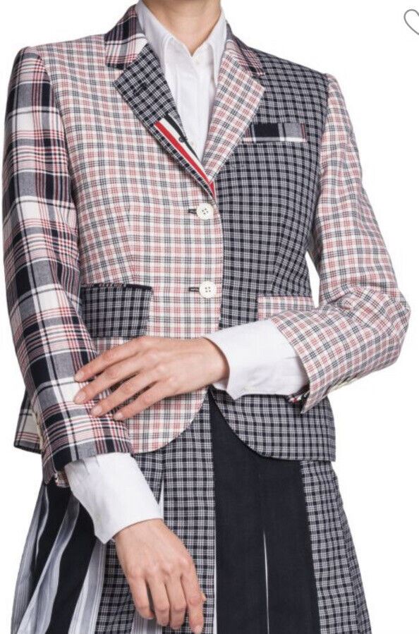 New $2350 Thom Browne Women High Armhole Fitted Jacket White/Multi 40/4 Italy