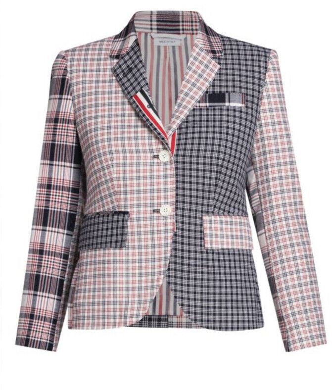 New $2350 Thom Browne Women High Armhole Fitted Jacket White/Multi 40/4 Italy