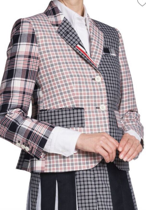 Neue 2350 $ Thom Browne Damen-Jacke mit hohem Armloch und taillierter Passform, Weiß/Mehrfarbig, 40/4, Italien