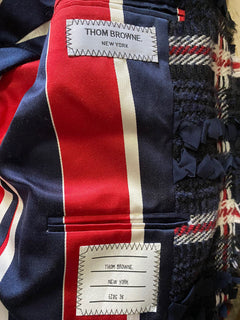 Neue $4900 Thom Browne Damen-Blazerjacke mit Karomuster aus Wollmischung, Marineblau, 38/2, Italien